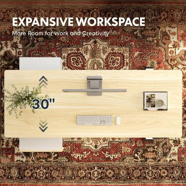 Alt view image 5 of 7 - 71" Executive Standing Desk with Drawers & CPU Holder, Dual Motor Height Adjustable Desk, 222 LBS Capacity, 1" Thick Desktop, Home Office Workstation, White Wood Grain, 3 Packages