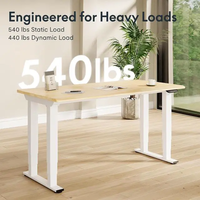 Alt view image 3 of 7 - E6Q 4-Leg Dual Motor Standing Desk, 55"x28" Solid Rubberwood Electric Height Adjustable Desk, Rock-Solid Stability, Heavy-Duty 540lb Capacity for Professional Workstations, Maple