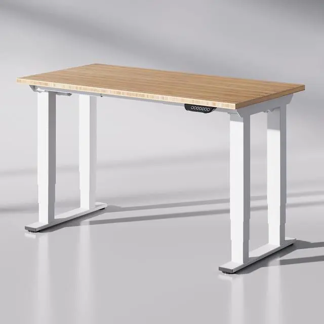 Main image of E6Q 4-Leg Dual Motor Standing Desk, 55"x28" Solid Bamboo Electric Height Adjustable Desk, Rock-Solid Stability, Heavy-Duty 540lb Capacity for Professional Workstations, Natural