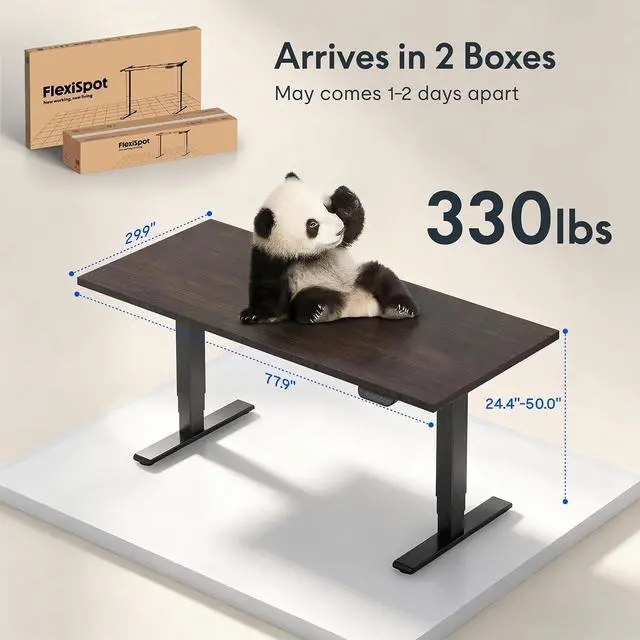 Alt view image 2 of 7 - E6 MAX Bamboo 78x30 Inch Dual Motor 3-Stage Heavy Duty Standing Desk, 330lbs Weight Capacity, Height Adjustable Desk w/Cable Management & Wheels (Solid Walnut Bamboo Desktop + Black Frame)