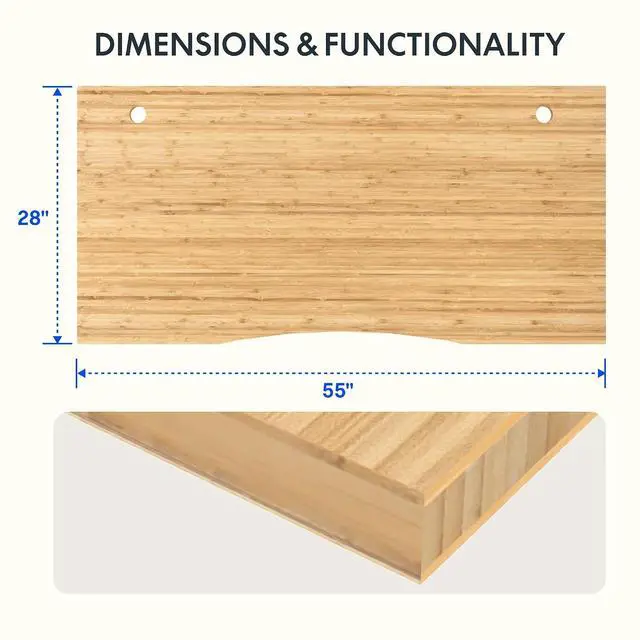 Alt view image 2 of 7 - Whole Piece 55"x28" Desk Board for Electric Standing Desk Curved Natural Bamboo
