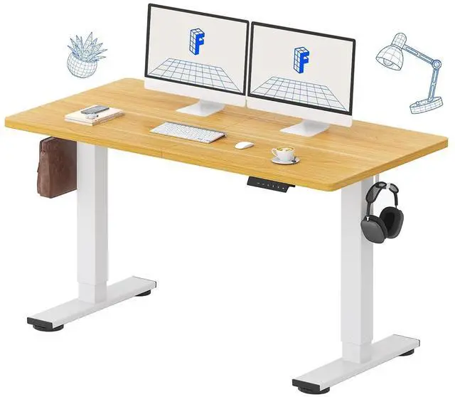 Main image of 55x24 Inch Electric Height Adjustable Standing Desk for Home & Office, Splice Board Desk for Computer Workstation, Study, or Creative Setup, Maple