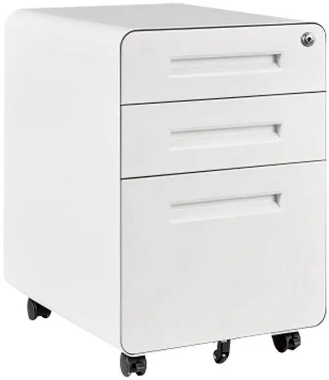 Main image of Metal File Cabinet for Under Desk Storage Mobile 3 Drawer File Cabinet Round Corner Design Filing Cabinets for Home Office,White
