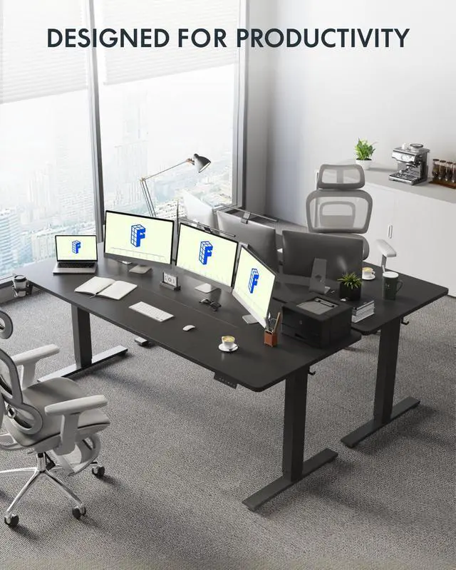Alt view image 3 of 7 - 79" x 32" Office Standing Desk, Height Adjustable Sit-Stand Desk, Quiet & Stable, with Cable Management & Cup Holder, for Commercial Use, Black Top (2 Packages)
