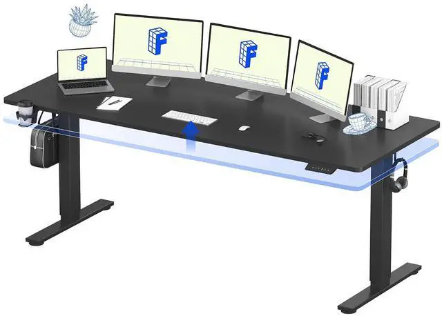 Main image of 79" x 32" Office Standing Desk, Height Adjustable Sit-Stand Desk, Quiet & Stable, with Cable Management & Cup Holder, for Commercial Use, Black Top (2 Packages)