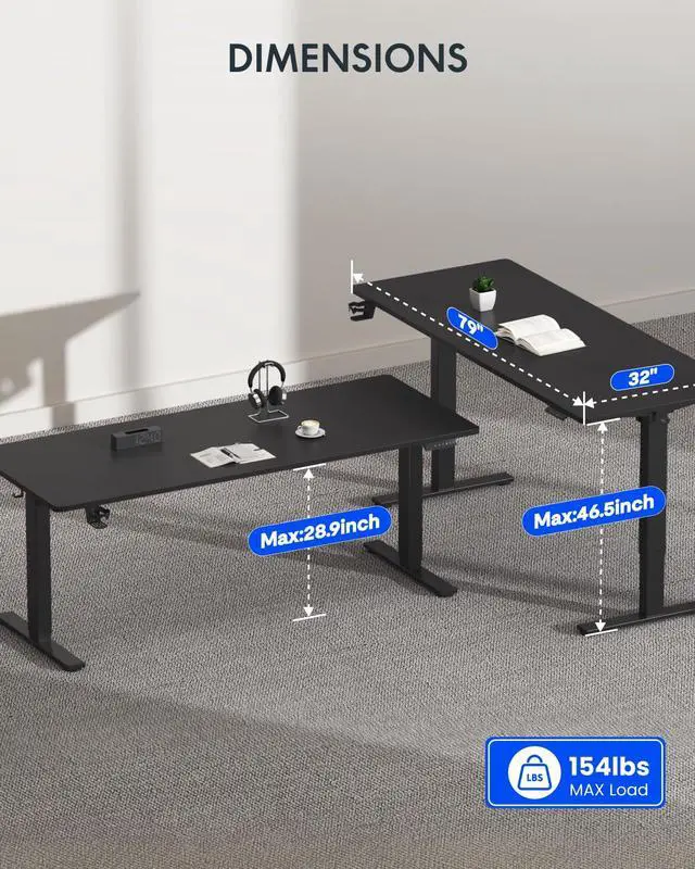 Alt view image 4 of 7 - 79" x 32" Office Standing Desk, Height Adjustable Sit-Stand Desk, Quiet & Stable, with Cable Management & Cup Holder, for Commercial Use, Black Top (2 Packages)