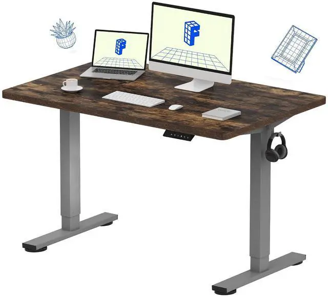 Main image of EN1 One-Piece Standing Desk 48 x 30 Inches Height Adjustable Electric Desk (Silver Frame + Rustic Top, 2 Packages)