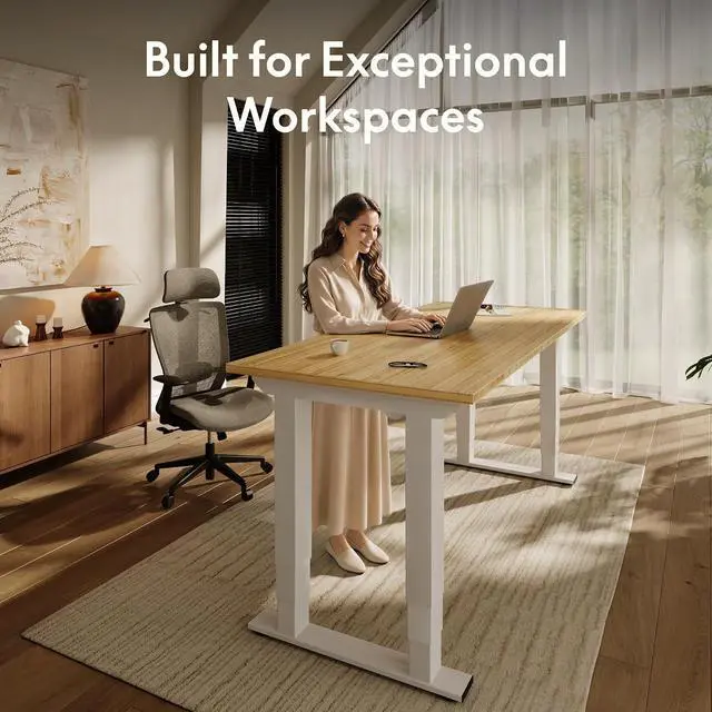 Alt view image 4 of 7 - E6Q 4-Leg Dual Motor Standing Desk, 78"x30" Solid Bamboo Electric Height Adjustable Desk, Rock-Solid Stability, Heavy-Duty 540lb Capacity for Professional Workstations, Natural