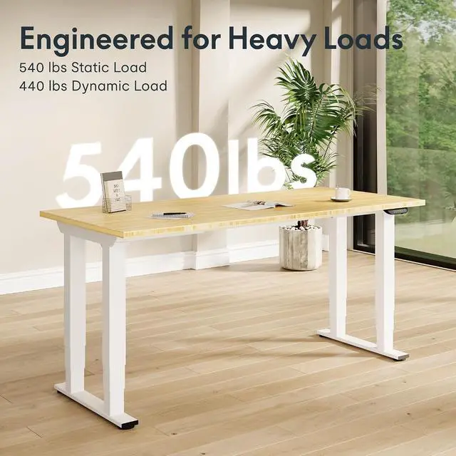 Alt view image 3 of 7 - E6Q 4-Leg Dual Motor Standing Desk, 78"x30" Solid Bamboo Electric Height Adjustable Desk, Rock-Solid Stability, Heavy-Duty 540lb Capacity for Professional Workstations, Natural