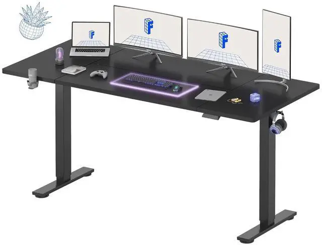 Main image of 79x32 Inch Electric Large Standing Desk for Home & Office, Spacious Splice Board Desk with Cable Management & Organizer, Cup Holder & Hook, Black