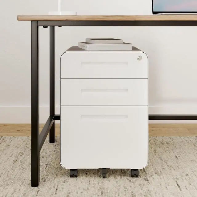 Alt view image 2 of 7 - Metal File Cabinet for Under Desk Storage Mobile 3 Drawer File Cabinet Round Corner Design Filing Cabinets for Home Office,White