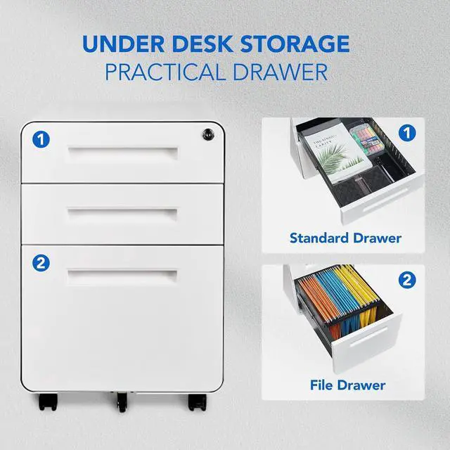 Alt view image 4 of 7 - Metal File Cabinet for Under Desk Storage Mobile 3 Drawer File Cabinet Round Corner Design Filing Cabinets for Home Office,White