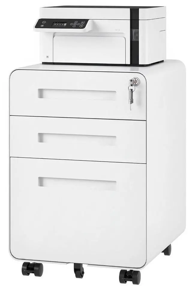 Main image of Mobile File Cabinet for Home Office 3 Drawer File Cabinet Under Desk Storage Filing Cabinet for Legal/Letter/A4 File,Round Corner Design,White