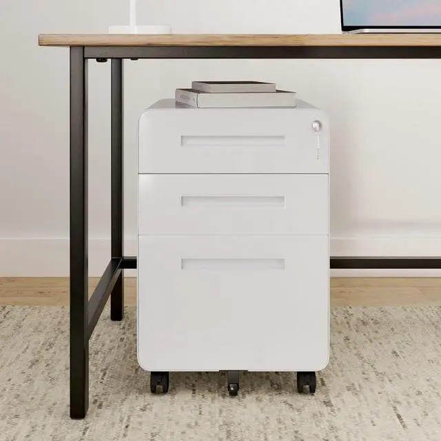 Alt view image 2 of 7 - Mobile File Cabinet for Home Office 3 Drawer File Cabinet Under Desk Storage Filing Cabinet for Legal/Letter/A4 File,Round Corner Design,White