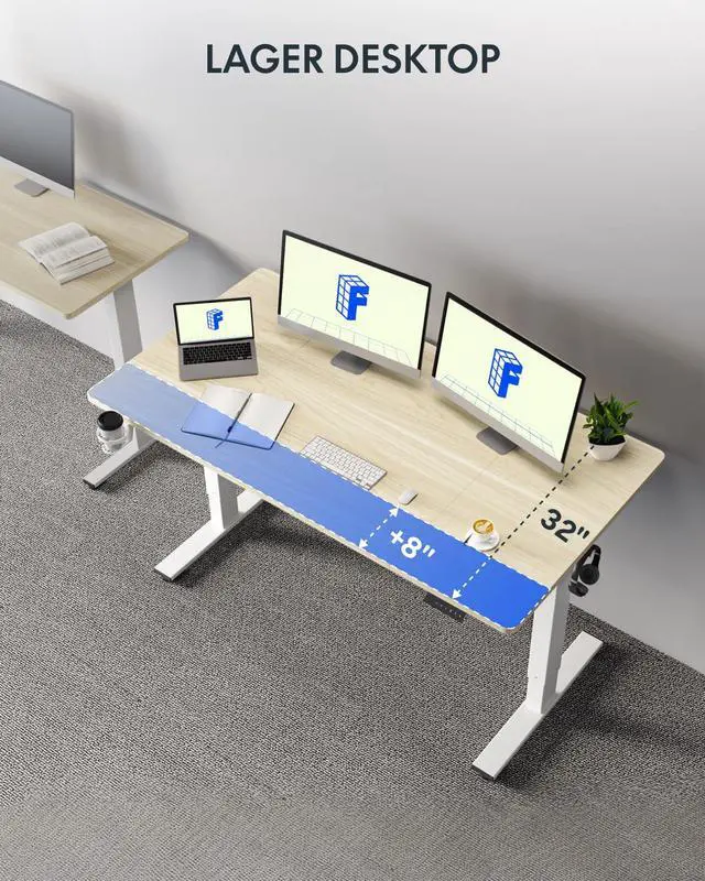 Alt view image 3 of 7 - 63" x 32" Office Standing Desk, Height Adjustable Sit-Stand Desk, Quiet & Stable, with Cable Management & Cup Holder, for Commercial Use, White Wood Grain Top (2 Packages)