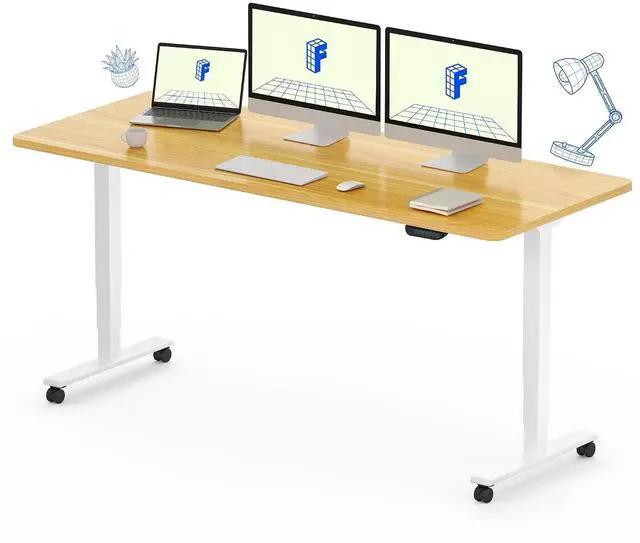 Main image of E6 MAX Dual Motor 60x24 Inch 3-Stage Heavy Duty Standing Desk, 330lbs Weight Capacity, Height Adjustable Desk w/Cable Management & Wheels (Seamless Maple Desktop + White Frame)