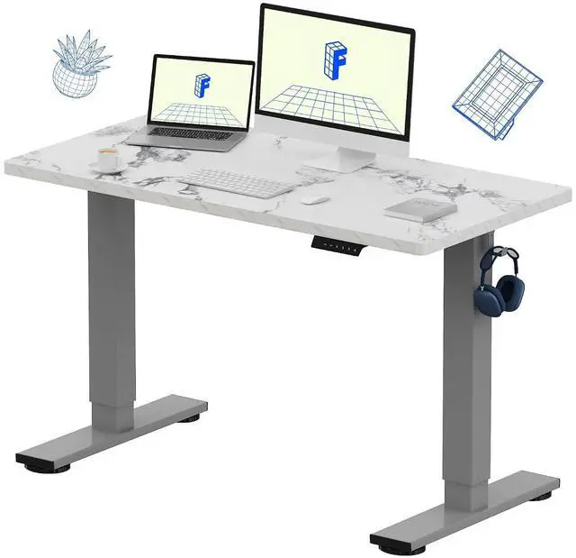 Main image of EN1 One-Piece Standing Desk 48 x 24 Inches Height Adjustable Electric Desk (Silver Frame + Marble Grey Top, 2 Packages)
