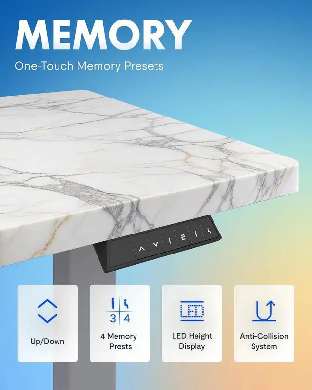 Alt view image 6 of 7 - EN1 One-Piece Standing Desk 48 x 24 Inches Height Adjustable Electric Desk (Silver Frame + Marble Grey Top, 2 Packages)