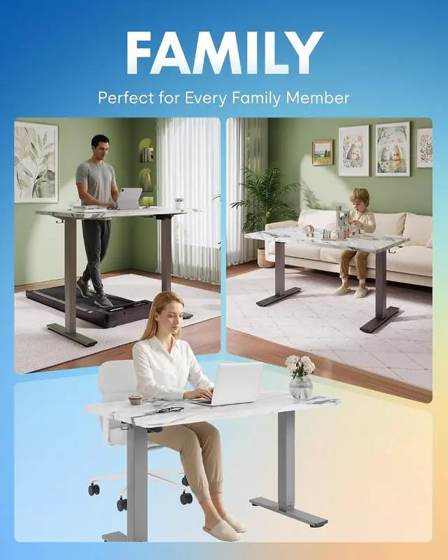 Alt view image 7 of 7 - EN1 One-Piece Standing Desk 48 x 24 Inches Height Adjustable Electric Desk (Silver Frame + Marble Grey Top, 2 Packages)