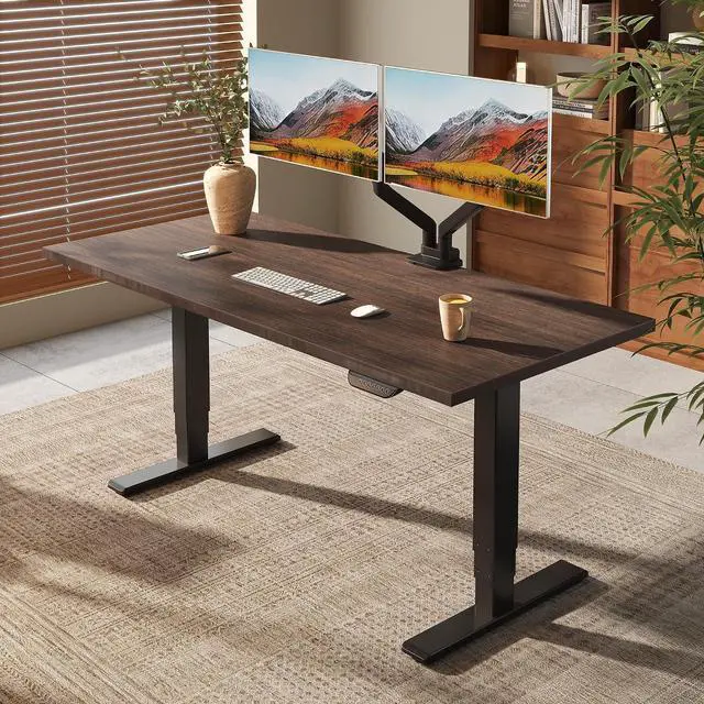 Main image of E6 MAX Bamboo 55x28 Inch Dual Motor 3-Stage Heavy Duty Standing Desk, 330lbs Weight Capacity, Height Adjustable Desk w/Cable Management & Wheels (Solid Walnut Bamboo Desktop + Black Frame)