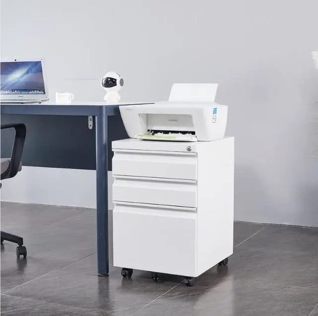 Alt view image 2 of 7 - 3 Drawer Mobile File Cabinet for Home Office Under Desk Storage, Filing Cabinet with Lock Keys, File Organizer Cabinet for Legal/Letter/A4 File, White