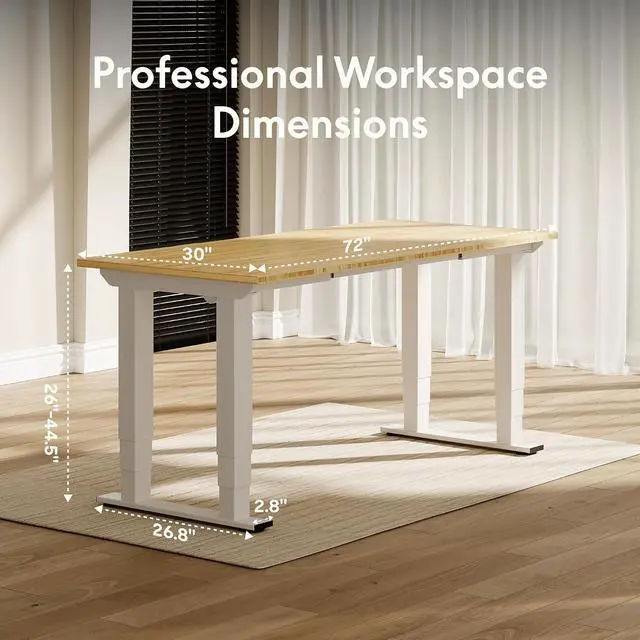 Alt view image 2 of 7 - E6Q 4-Leg Dual Motor Standing Desk, 72"x30" Solid Bamboo Electric Height Adjustable Desk, Rock-Solid Stability, Heavy-Duty 540lb Capacity for Professional Workstations, Natural