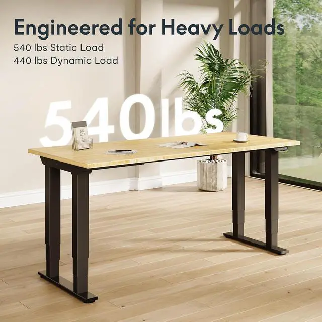 Alt view image 3 of 7 - E6Q 4-Leg Dual Motor Standing Desk, 78"x30" Solid Bamboo Electric Height Adjustable Desk, Rock-Solid Stability, Heavy-Duty 540lb Capacity for Professional Workstations, Natural