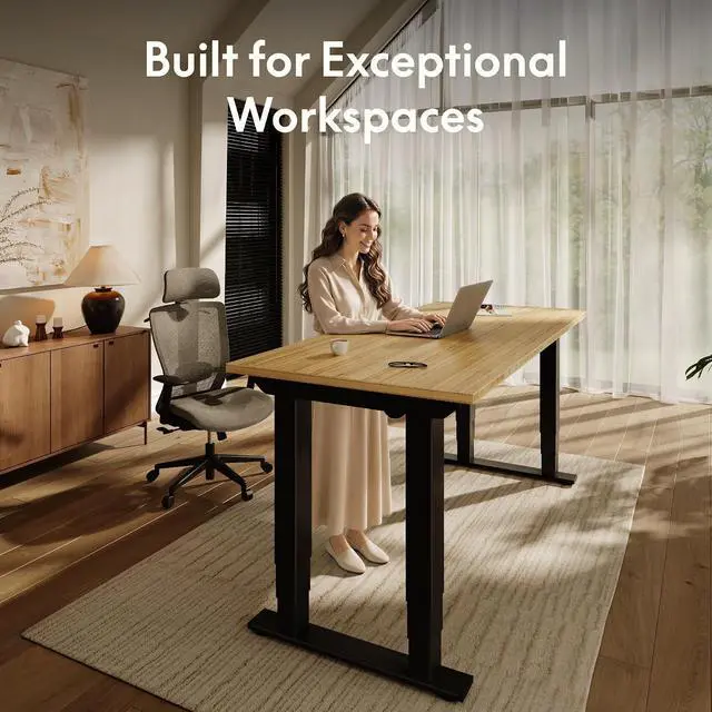 Alt view image 4 of 7 - E6Q 4-Leg Dual Motor Standing Desk, 78"x30" Solid Bamboo Electric Height Adjustable Desk, Rock-Solid Stability, Heavy-Duty 540lb Capacity for Professional Workstations, Natural