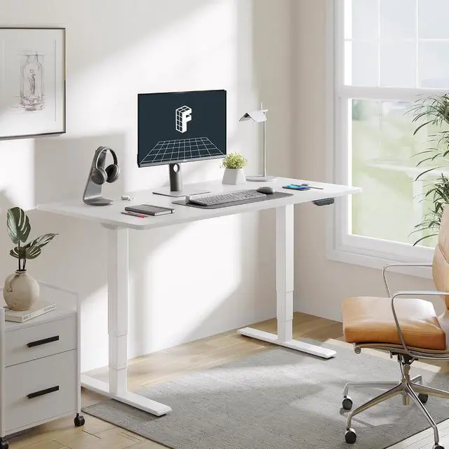 Alt view image 2 of 7 - E6 MAX Dual Motor 60x24 Inch 3-Stage Heavy Duty Standing Desk, 330lbs Weight Capacity, Height Adjustable Desk w/Cable Management & Wheels (Seamless White Desktop + White Frame)