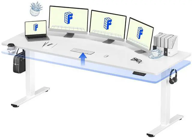 Main image of 79" x 32" Office Standing Desk, Height Adjustable Sit-Stand Desk, Quiet & Stable, with Cable Management & Cup Holder, for Commercial Use, White Top (2 Packages)