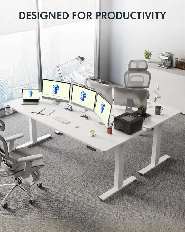 Alt view image 3 of 7 - 79" x 32" Office Standing Desk, Height Adjustable Sit-Stand Desk, Quiet & Stable, with Cable Management & Cup Holder, for Commercial Use, White Top (2 Packages)