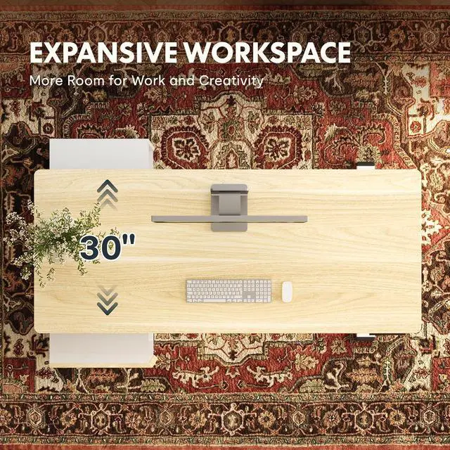 Alt view image 6 of 7 - 60" Executive Standing Desk with Drawers & CPU Holder, Dual Motor Height Adjustable Desk, 222 LBS Capacity, 1" Thick Desktop, Home Office Workstation, White Wood Grain, 3 Packages