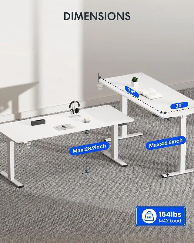 Alt view image 4 of 7 - 79" x 32" Office Standing Desk, Height Adjustable Sit-Stand Desk, Quiet & Stable, with Cable Management & Cup Holder, for Commercial Use, White Top (2 Packages)
