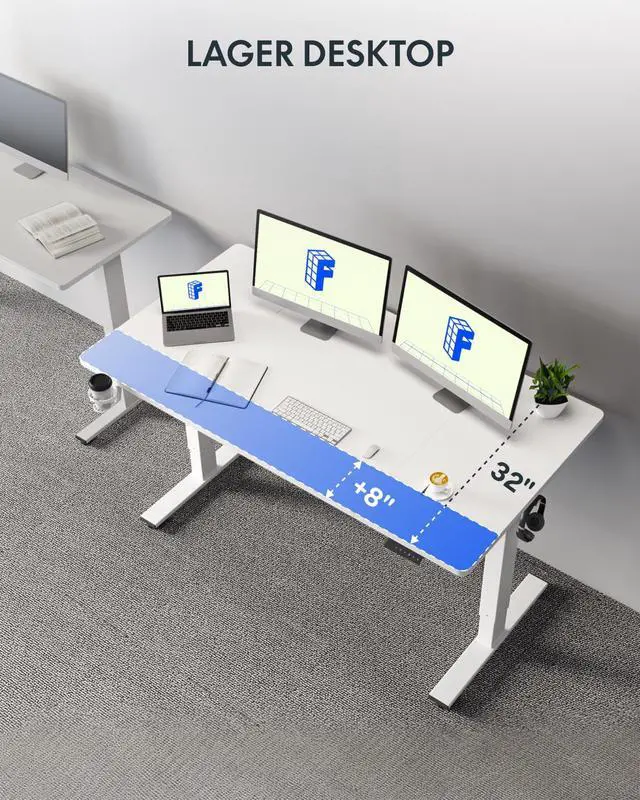 Alt view image 4 of 7 - 63" x 32" Office Standing Desk, Height Adjustable Sit-Stand Desk, Quiet & Stable, with Cable Management & Cup Holder, for Commercial Use, White Top (2 Packages)