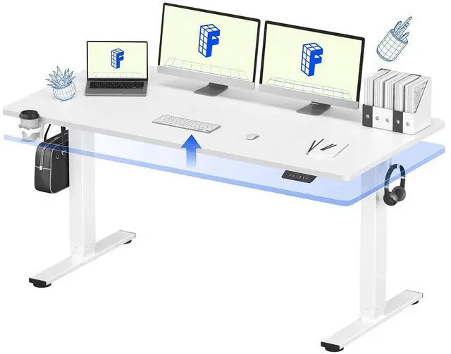 Main image of 63" x 32" Office Standing Desk, Height Adjustable Sit-Stand Desk, Quiet & Stable, with Cable Management & Cup Holder, for Commercial Use, White Top (2 Packages)