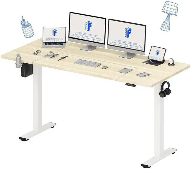 Main image of 79x32 Inch Electric Large Standing Desk for Home & Office, Spacious Splice Board Desk with Cable Management & Organizer, Cup Holder & Hook, White Wood Grain