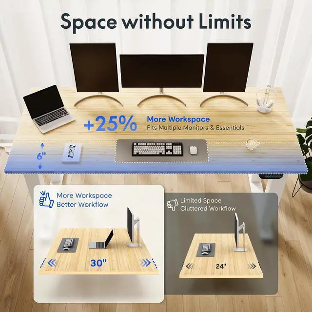 Alt view image 7 of 7 - E6Q 4-Leg Dual Motor Standing Desk, 78"x30" Solid Bamboo Electric Height Adjustable Desk, Rock-Solid Stability, Heavy-Duty 540lb Capacity for Professional Workstations, Natural