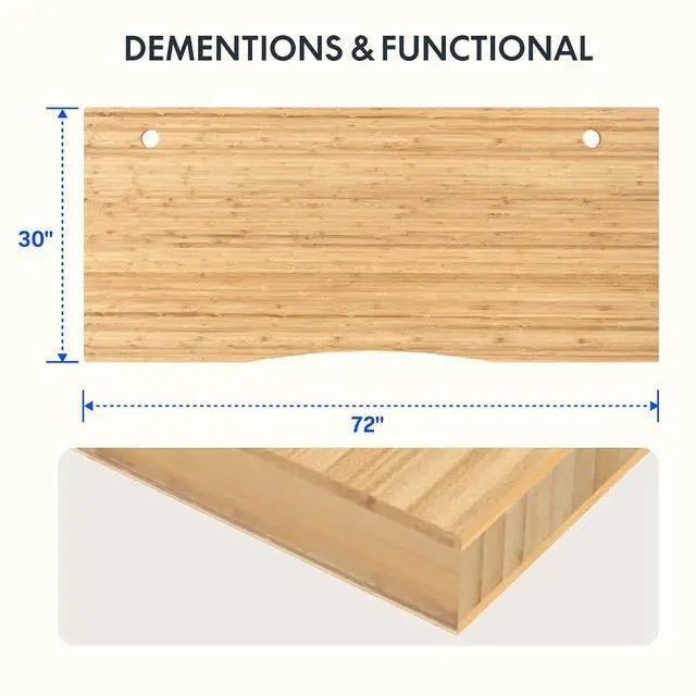 Alt view image 2 of 7 - Whole Piece 72"x30" Desk Board for Electric Standing Desk Curved Natural Bamboo