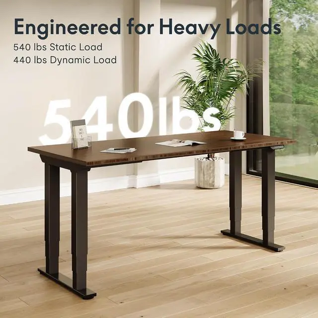 Alt view image 3 of 7 - E6Q 4-Leg Dual Motor Standing Desk, 72"x30" Solid Bamboo Electric Height Adjustable Desk, Rock-Solid Stability, Heavy-Duty 540lb Capacity for Professional Workstations, Dark