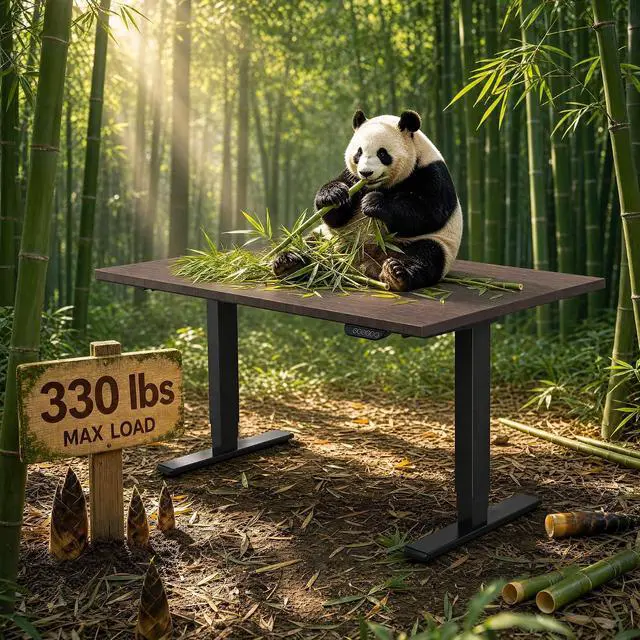 Alt view image 4 of 7 - E6 MAX Bamboo 78x30 Inch Dual Motor 3-Stage Heavy Duty Standing Desk, 330lbs Weight Capacity, Height Adjustable Desk w/Cable Management & Wheels (Solid Walnut Bamboo Desktop + White Frame)