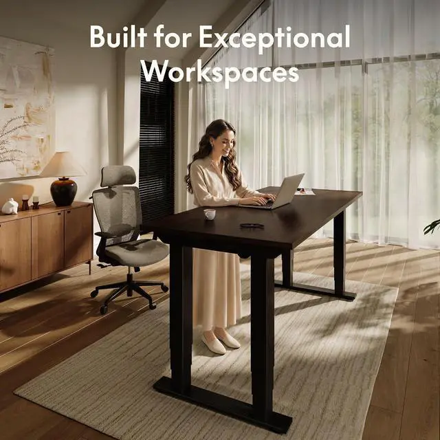Alt view image 4 of 7 - E6Q 4-Leg Dual Motor Standing Desk, 72"x30" Solid Bamboo Electric Height Adjustable Desk, Rock-Solid Stability, Heavy-Duty 540lb Capacity for Professional Workstations, Dark