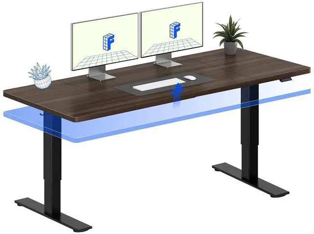 Main image of 71" x 32" Office Standing Desk, Height Adjustable Sit-Stand Desk, Quiet & Stable, with Cable Management & Cup Holder, for Commercial Use, Black Walnut Top (2 Packages)