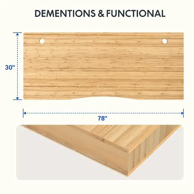Alt view image 2 of 7 - Whole Piece 78"x30" Desk Board for Electric Standing Desk Curved Natural Bamboo