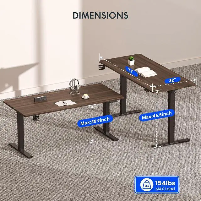 Alt view image 5 of 7 - 71" x 32" Office Standing Desk, Height Adjustable Sit-Stand Desk, Quiet & Stable, with Cable Management & Cup Holder, for Commercial Use, Black Walnut Top (2 Packages)