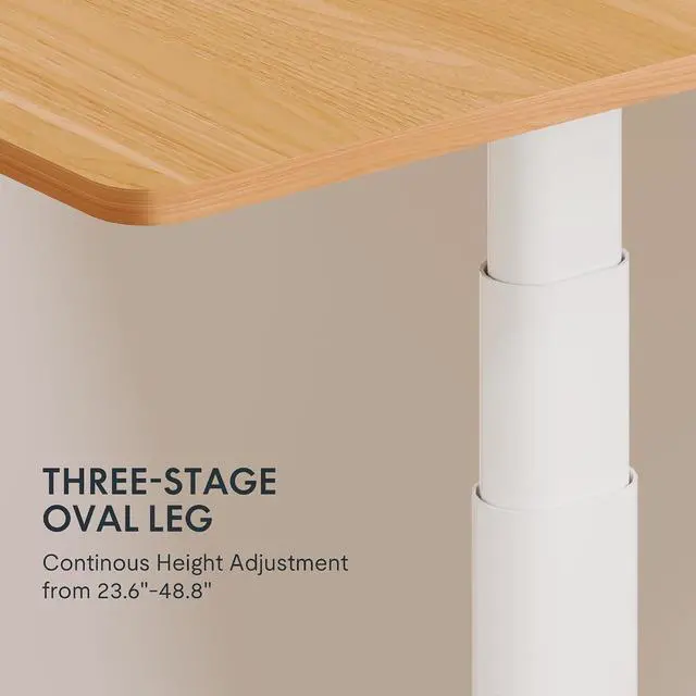 Alt view image 3 of 7 - E6 Pro 55" x 28" Dual Motor Electric Standing Desk, Organic Modern Oval Leg Design, 3-Stage Height Adjustable Sit Stand Desk with Heavy Duty 330lbs, Maple Desktop, White Frame