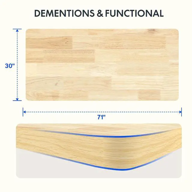 Alt view image 2 of 7 - Whole Piece Rubber Wood 71"x30" Desktop Height Adjustable Desk Rectangular Tabletop