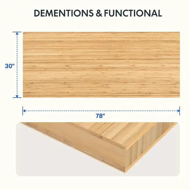 Alt view image 2 of 7 - Whole Piece Bamboo 78"x30" Desktop Height Adjustable Desk Rectangular Tabletop