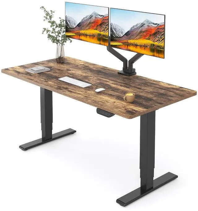 Main image of E6 MAX Dual Motor 55x28 Inch 3-Stage Heavy Duty Standing Desk, 330lbs Weight Capacity, Height Adjustable Desk w/Cable Management & Wheels (Seamless Special Walnut Desktop + Black Frame)