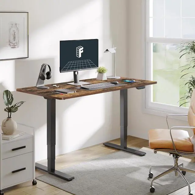 Alt view image 2 of 7 - E6 MAX Dual Motor 55x28 Inch 3-Stage Heavy Duty Standing Desk, 330lbs Weight Capacity, Height Adjustable Desk w/Cable Management & Wheels (Seamless Special Walnut Desktop + Black Frame)