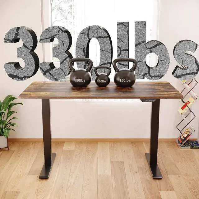 Alt view image 5 of 7 - E6 MAX Dual Motor 55x28 Inch 3-Stage Heavy Duty Standing Desk, 330lbs Weight Capacity, Height Adjustable Desk w/Cable Management & Wheels (Seamless Special Walnut Desktop + Black Frame)